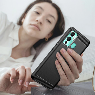 Pouzdro Carbon Case pro Infinix Hot 12 Play NFC / Hot 12 Play flexibilní silikonový karbonový kryt černý