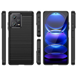 Pouzdro Carbon Case pro Xiaomi Redmi Note 12 Pro+ flexibilní silikonový karbonový kryt černý