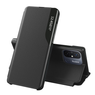 Ekologické kožené pouzdro pro Xiaomi Redmi 11A / Poco C55 / Redmi 12C s vyklápěcím stojánkem černé