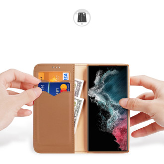 Dux Ducis Hivo pouzdro pro Samsung Galaxy S23 Ultra Flip Cover Wallet Standing RFID Blocking Brown