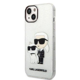 Karl Lagerfeld Glitter Karl&amp;Choupette pouzdro pro iPhone 14 Plus - průhledné