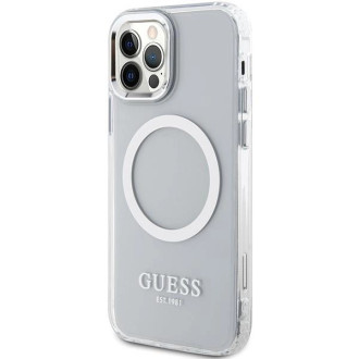 Guess Metal Outline Magsafe pouzdro pro iPhone 12 / iPhone 12 Pro - stříbrné