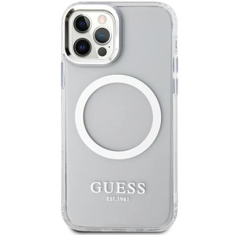 Guess Metal Outline Magsafe pouzdro pro iPhone 12 / iPhone 12 Pro - stříbrné
