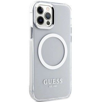 Guess Metal Outline Magsafe pouzdro pro iPhone 12 / iPhone 12 Pro - stříbrné