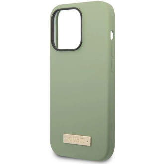 Pouzdro Guess Silicone Logo Plate MagSafe pro iPhone 14 Pro Max - zelené