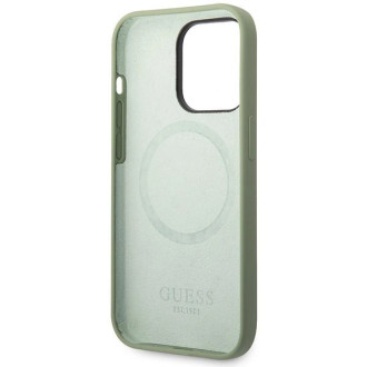 Pouzdro Guess Silicone Logo Plate MagSafe pro iPhone 14 Pro Max - zelené