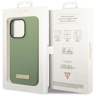 Pouzdro Guess Silicone Logo Plate MagSafe pro iPhone 14 Pro Max - zelené