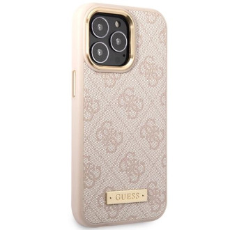 Pouzdro Guess 4G Logo Plate MagSafe pro iPhone 14 Pro Max - růžové