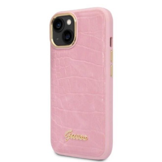 Pouzdro Guess Croco Collection pro iPhone 14 Plus - růžové