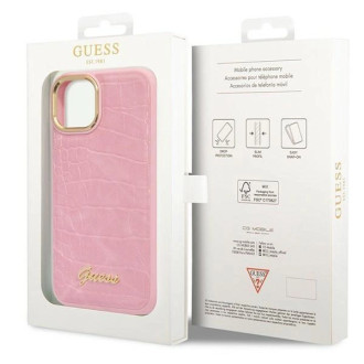 Pouzdro Guess Croco Collection pro iPhone 14 Plus - růžové