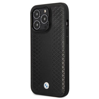 BMW Kožený kryt Diamond Pattern pro iPhone 14 Pro - černý