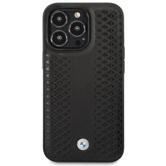 BMW Kožený kryt Diamond Pattern pro iPhone 14 Pro - černý
