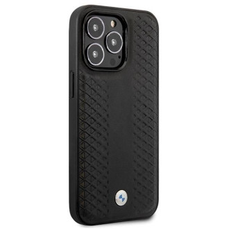 BMW Kožený kryt Diamond Pattern pro iPhone 14 Pro - černý