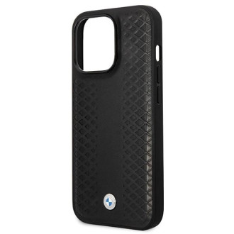BMW Kožený kryt Diamond Pattern pro iPhone 14 Pro - černý