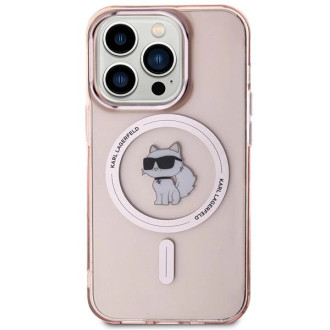 Pouzdro Karl Lagerfeld IML Choupette MagSafe pro iPhone 15 Pro Max - růžové