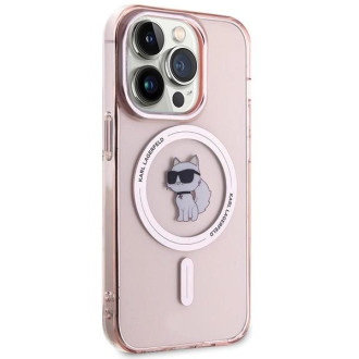 Pouzdro Karl Lagerfeld IML Choupette MagSafe pro iPhone 15 Pro Max - růžové