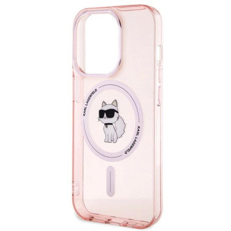 Pouzdro Karl Lagerfeld IML Choupette MagSafe pro iPhone 15 Pro Max - růžové