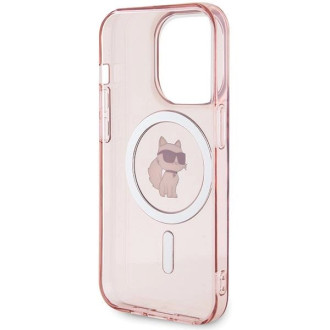 Pouzdro Karl Lagerfeld IML Choupette MagSafe pro iPhone 15 Pro Max - růžové