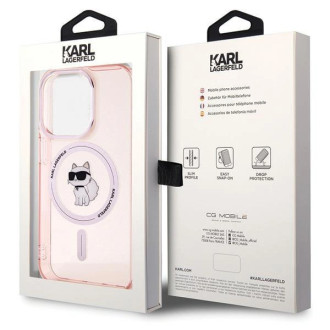 Pouzdro Karl Lagerfeld IML Choupette MagSafe pro iPhone 15 Pro Max - růžové