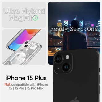 Pouzdro Spigen Ultra Hybrid Mag Case s MagSafe pro iPhone 15 Plus – bílé (Zero One Pattern)