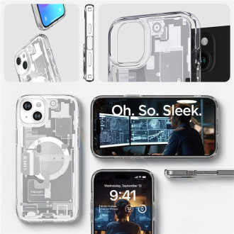 Pouzdro Spigen Ultra Hybrid Mag s MagSafe pro iPhone 15 - bílé (vzor Zero One)