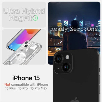 Pouzdro Spigen Ultra Hybrid Mag s MagSafe pro iPhone 15 - bílé (vzor Zero One)