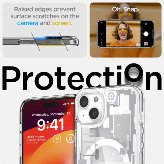 Pouzdro Spigen Ultra Hybrid Mag s MagSafe pro iPhone 15 - bílé (vzor Zero One)