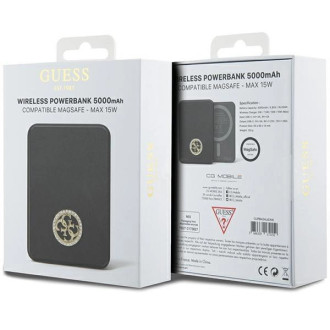 Indukční power banka Guess MagSafe 4G Strassed Metal Logo 15W 5000mAh - černá