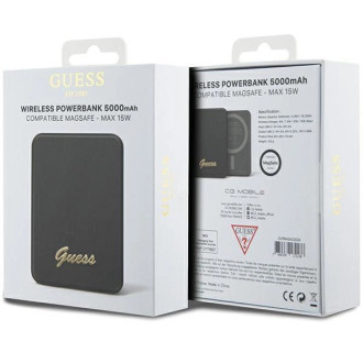 Indukční power banka Guess MagSafe Metal Script Logo 15W 5000mAh - černá
