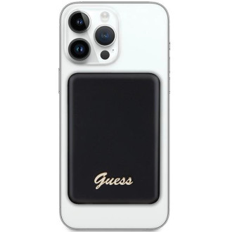 Indukční powerbanka Guess MagSafe Metal Script Logo 5W 3000mAh - černá