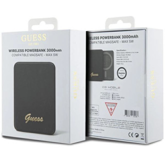 Indukční powerbanka Guess MagSafe Metal Script Logo 5W 3000mAh - černá