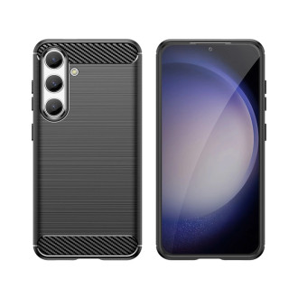 Karbonové pouzdro pro Samsung Galaxy S24 Flexibilní silikonový karbonový kryt – černý