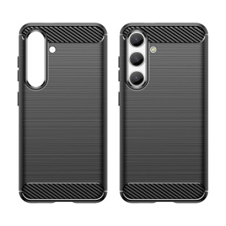 Karbonové pouzdro pro Samsung Galaxy S24 Flexibilní silikonový karbonový kryt – černý