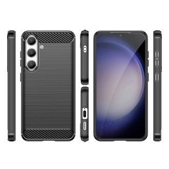 Karbonové pouzdro pro Samsung Galaxy S24 Flexibilní silikonový karbonový kryt – černý