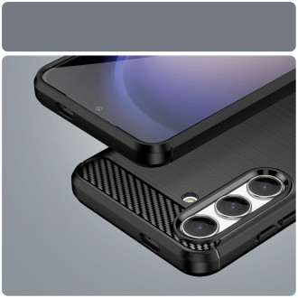 Karbonové pouzdro pro Samsung Galaxy S24 Flexibilní silikonový karbonový kryt – černý