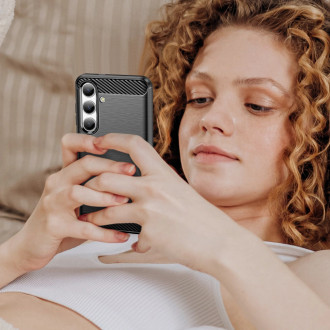 Karbonové pouzdro pro Samsung Galaxy S24 Flexibilní silikonový karbonový kryt – černý