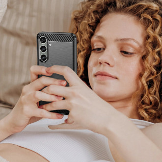 Pouzdro pro Carbon Case Samsung Galaxy S24+ flexibilní silikonový karbonový kryt - černý