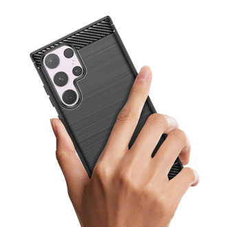 Karbonové pouzdro pro Samsung Galaxy S24 Ultra flexibilní silikonový karbonový kryt – černý