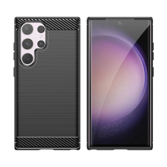 Karbonové pouzdro pro Samsung Galaxy S24 Ultra flexibilní silikonový karbonový kryt – černý
