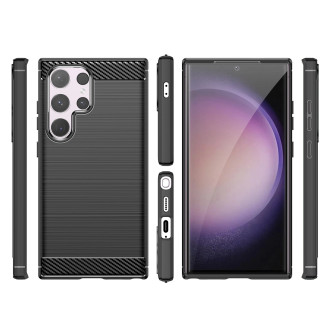Karbonové pouzdro pro Samsung Galaxy S24 Ultra flexibilní silikonový karbonový kryt – černý