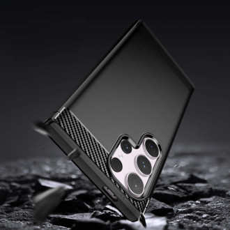 Karbonové pouzdro pro Samsung Galaxy S24 Ultra flexibilní silikonový karbonový kryt – černý