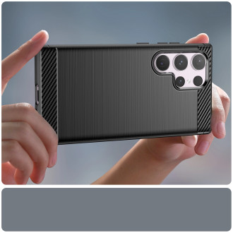 Karbonové pouzdro pro Samsung Galaxy S24 Ultra flexibilní silikonový karbonový kryt – černý