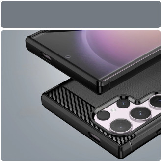 Karbonové pouzdro pro Samsung Galaxy S24 Ultra flexibilní silikonový karbonový kryt – černý