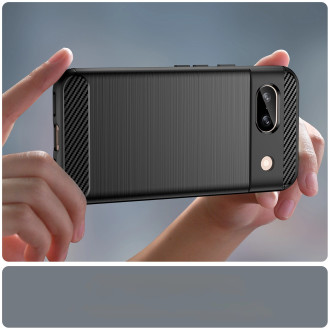 Karbonové pouzdro pro Google Pixel 8A Flexibilní silikonový karbonový kryt – černý