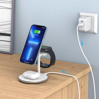 Choetech Induction Charger (MagSafe Compatible) Stand for iPhone, Apple Watch, AirPods white (T585-F)
