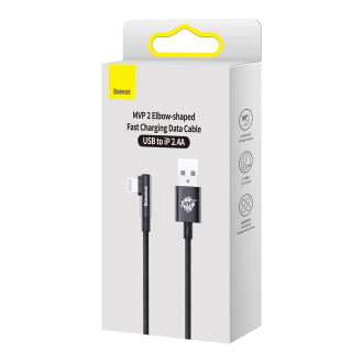 Baseus MVP 2 úhlový kabel s boční USB / Lightning zástrčkou 2m 2,4A černý (CAVP000101)