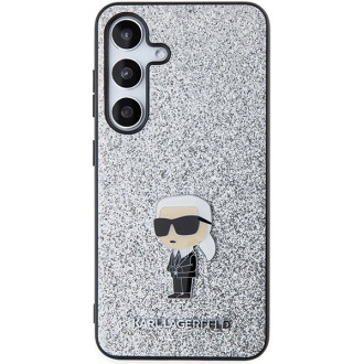 Pouzdro Karl Lagerfeld Fixed Glitter Ikonik Logo Metal Pin pro Samsung Galaxy S24+ - stříbrné
