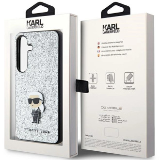 Pouzdro Karl Lagerfeld Fixed Glitter Ikonik Logo Metal Pin pro Samsung Galaxy S24+ - stříbrné