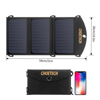 Solární nabíječka Choetech USB skládací solární nabíječka 19W 2x USB černá (SC001)