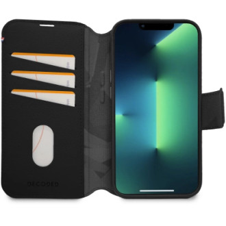 Dekódované odnímatelné kožené pouzdro na peněženku s MagSafe s flipem pro iPhone 13/14 – černé